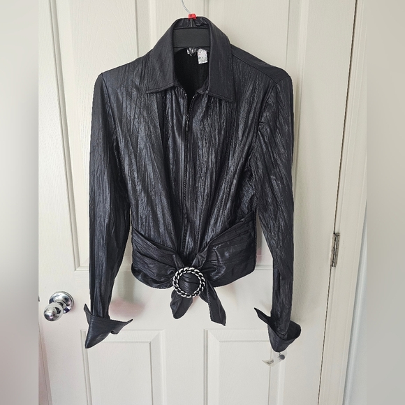 Joseph Ribkoff NWT Jacket  Blouse Womens Black Full Zip Faux Leather Size 8 - Picture 1 of 5